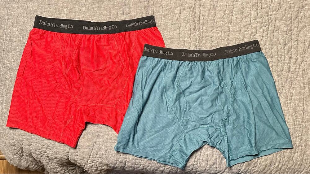 Two (2) Duluth Trading Co Red & Green Short Boxer Briefs Men Size L NEW
